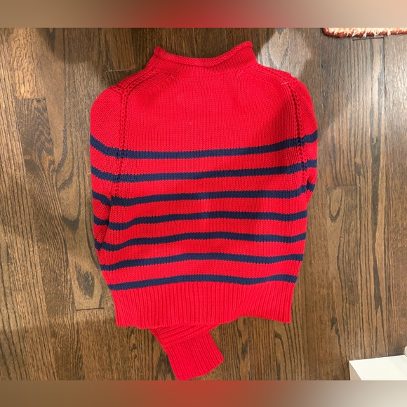 J Crew Cropped Roll Neck Red and Blue Striped Sweater - Picture 2 of 2
